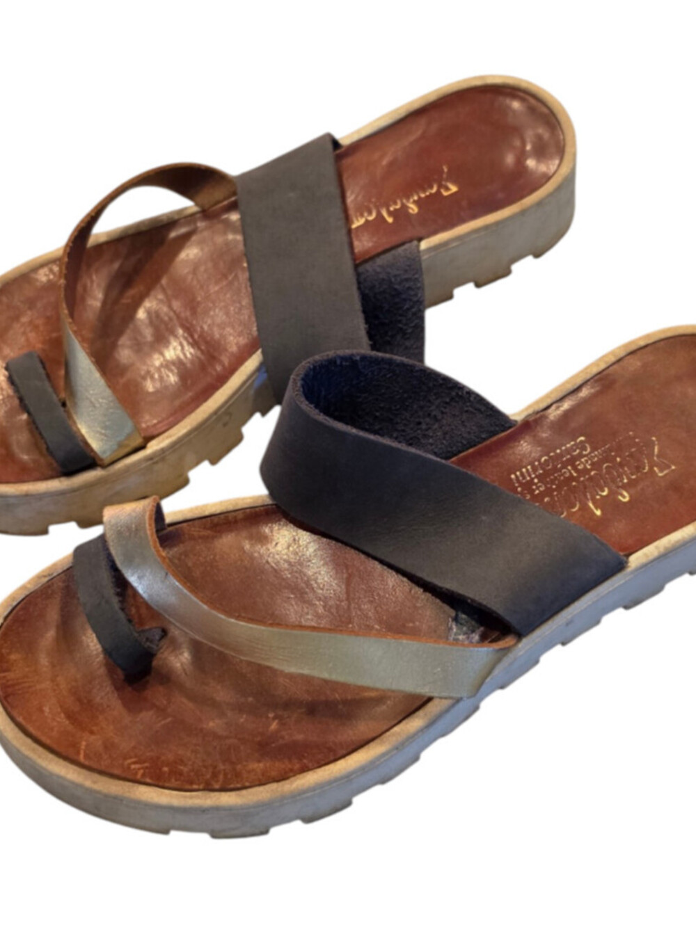 Handmade Greek Leather Sandals Santorini Toe Ring Strappy Silver Black Sz 8